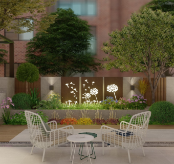 现代花园庭院景观 景墙 休闲座凳 灯具 耐候钢板 洗衣区